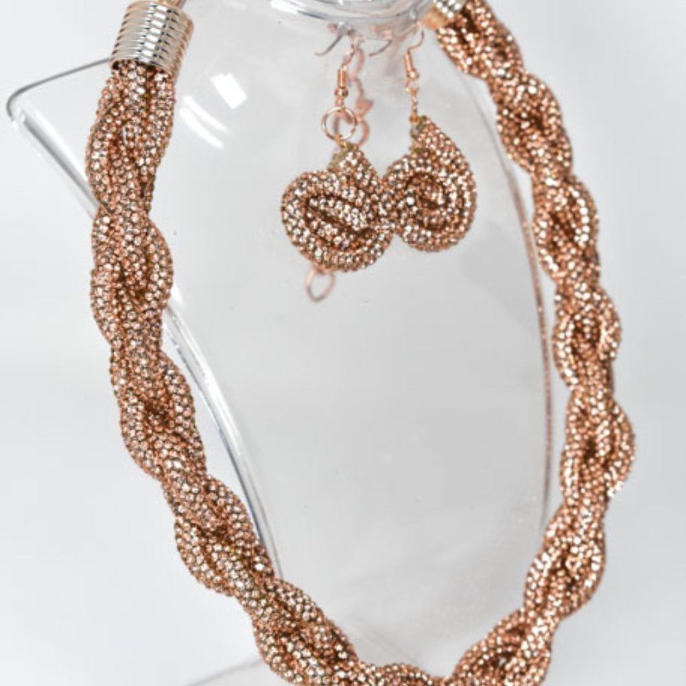 Champagne Braided Pave Rhinestone & Earring Set - Picture 8 of 12